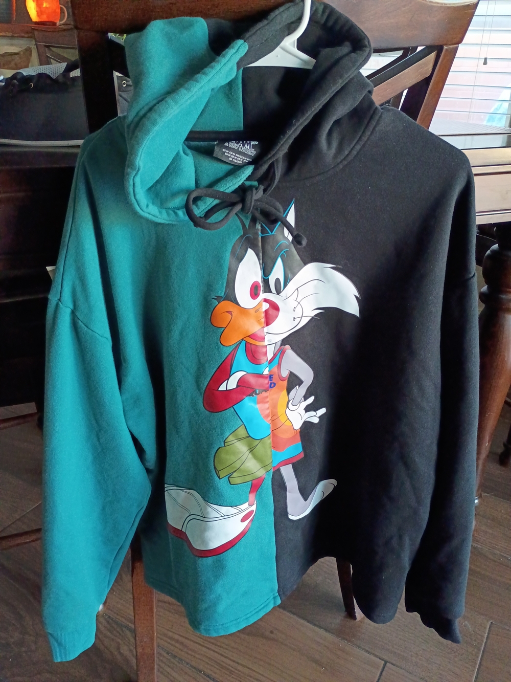 Forever 21 Teal and Black Space Jam Graphic Hoodie